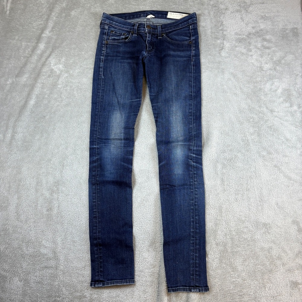 Rag & Bone Jeans Women 25 (Fits 28x30) Skinny Whiskered Faded Denim Stretch Blue